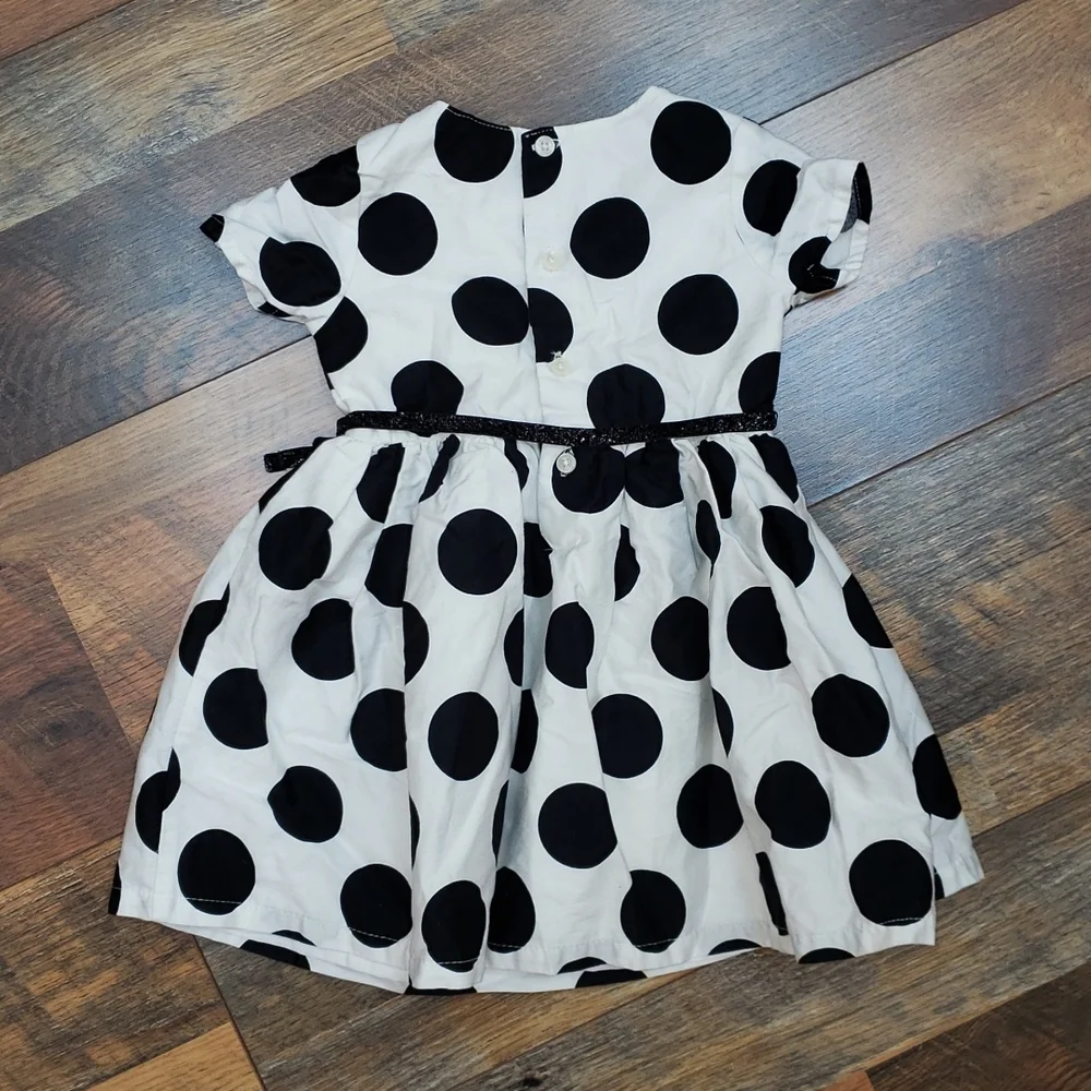 Carter's Black and White Polka Dot Short Sleeve Dress, Size 12 Months